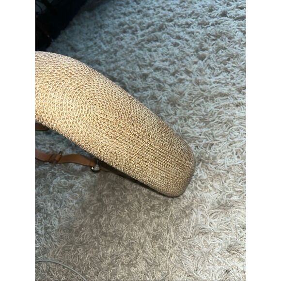 ERIC JAVIT Brown Beige Woven Straw Shoulder Crossbody Bag Leather Strap - Picture 4 of 12